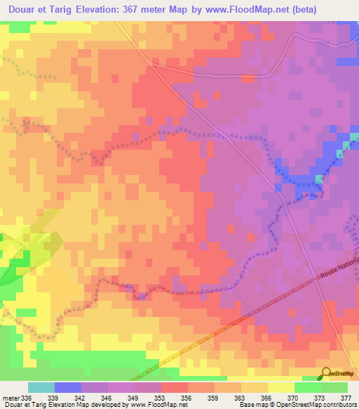 Douar et Tarig,Tunisia Elevation Map