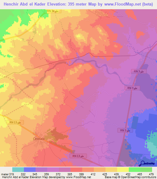 Henchir Abd el Kader,Tunisia Elevation Map