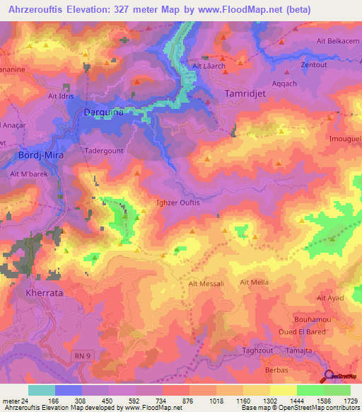 Ahrzerouftis,Algeria Elevation Map