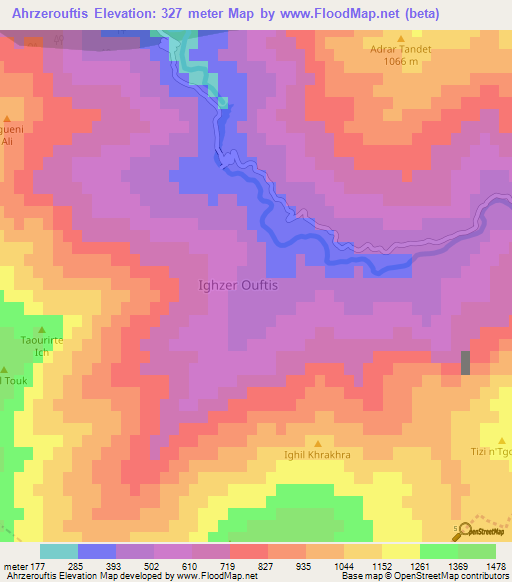 Ahrzerouftis,Algeria Elevation Map