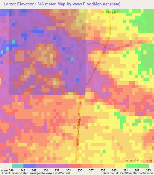 Lorzot,Tunisia Elevation Map