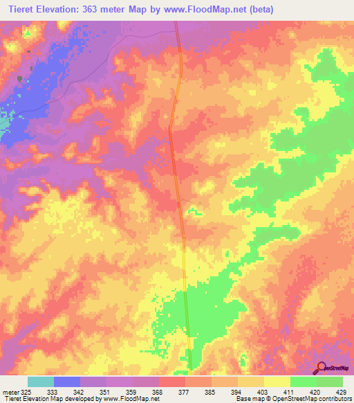 Tieret,Tunisia Elevation Map