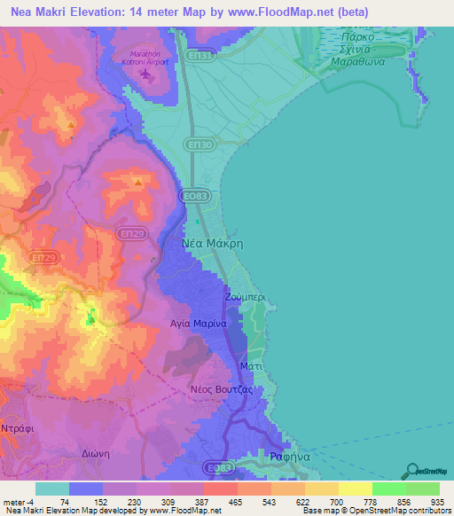 Nea Makri,Greece Elevation Map