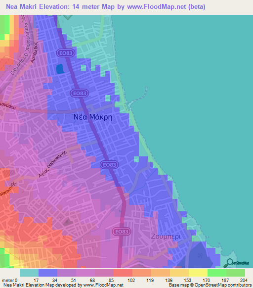 Nea Makri,Greece Elevation Map