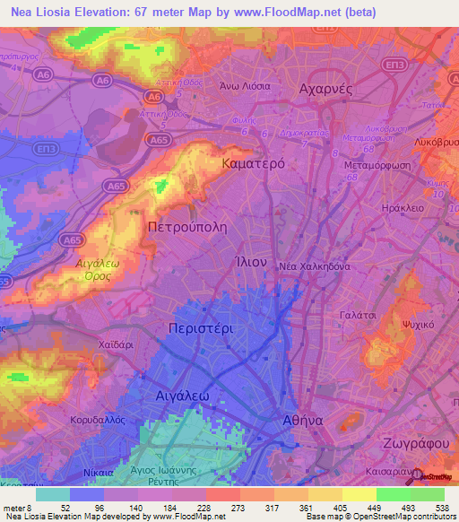 Nea Liosia,Greece Elevation Map
