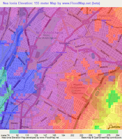 Nea Ionia,Greece Elevation Map