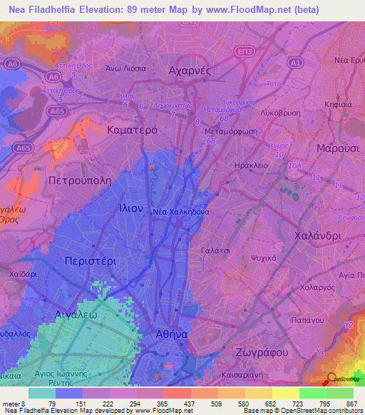 Nea Filadhelfia,Greece Elevation Map