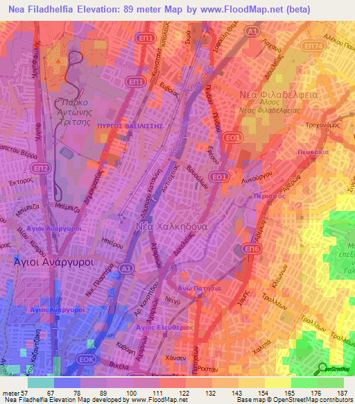 Nea Filadhelfia,Greece Elevation Map