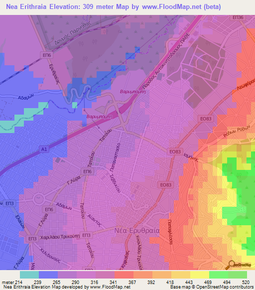 Nea Erithraia,Greece Elevation Map