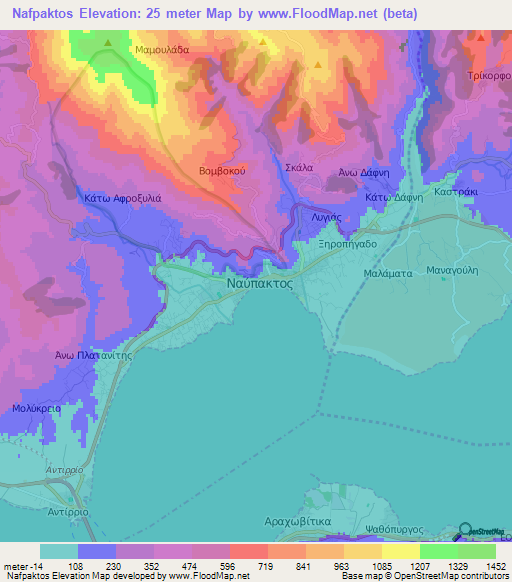 Nafpaktos,Greece Elevation Map