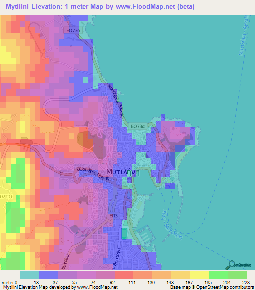 Mytilini,Greece Elevation Map