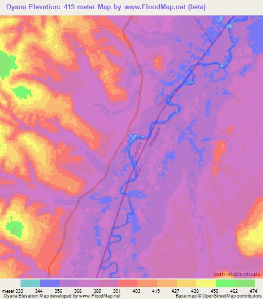 Oyana,Congo (Brazzaville) Elevation Map