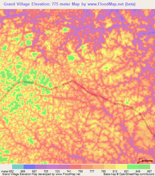 Grand Village,Congo (Brazzaville) Elevation Map