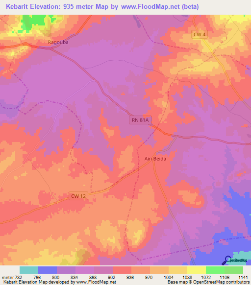 Kebarit,Algeria Elevation Map