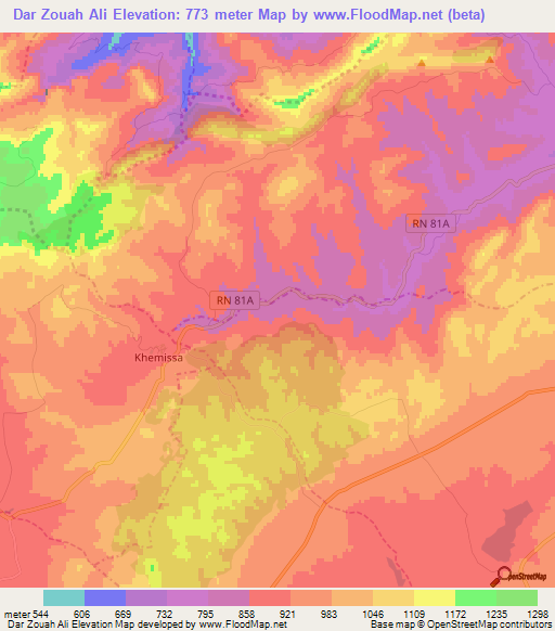 Dar Zouah Ali,Algeria Elevation Map