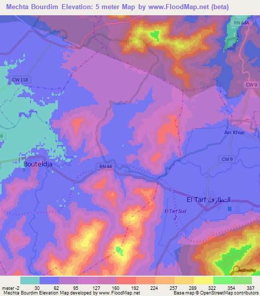 Mechta Bourdim,Algeria Elevation Map