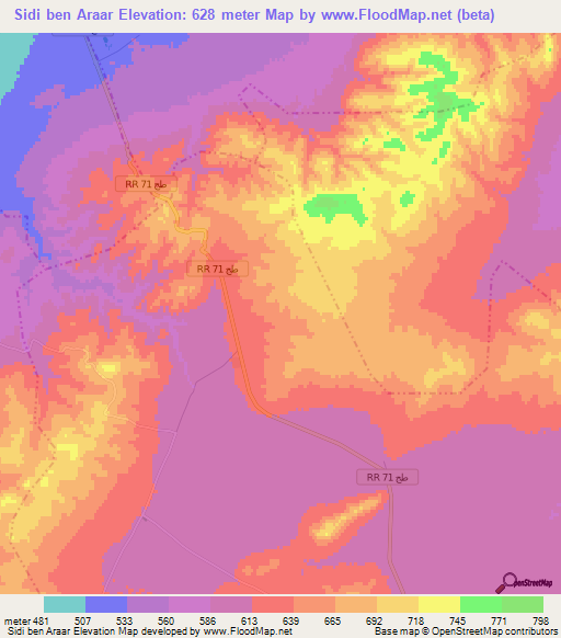 Sidi ben Araar,Tunisia Elevation Map