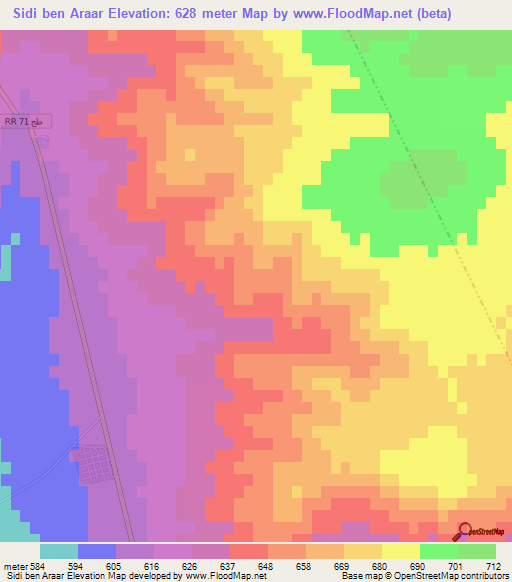 Sidi ben Araar,Tunisia Elevation Map