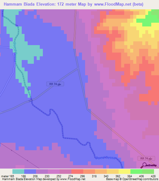 Hammam Biada,Tunisia Elevation Map