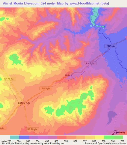 Ain el Mouia,Tunisia Elevation Map