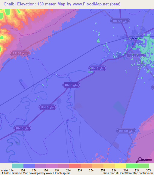 Chalbi,Tunisia Elevation Map