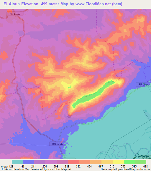 El Aioun,Tunisia Elevation Map