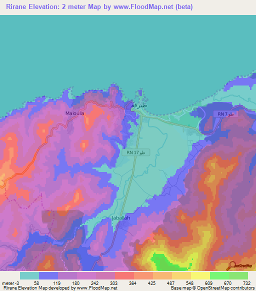 Rirane,Tunisia Elevation Map