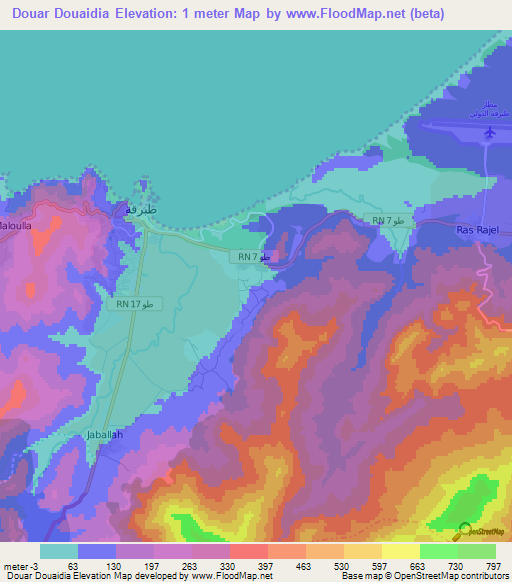 Douar Douaidia,Tunisia Elevation Map