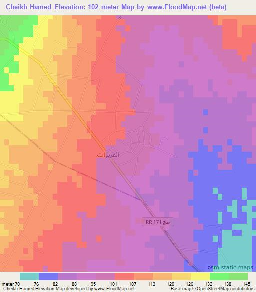 Cheikh Hamed,Tunisia Elevation Map