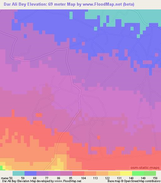 Dar Ali Bey,Tunisia Elevation Map