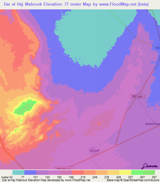 Dar el Haj Mabrouk,Tunisia Elevation Map