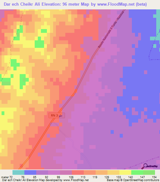 Dar ech Cheikr Ali,Tunisia Elevation Map