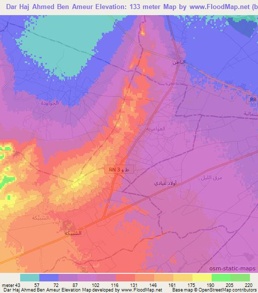 Dar Haj Ahmed Ben Ameur,Tunisia Elevation Map