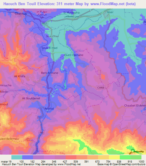 Haouch Ben Touil,Algeria Elevation Map