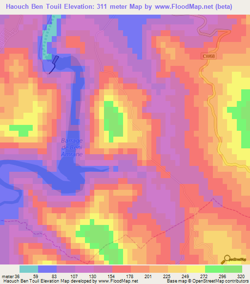 Haouch Ben Touil,Algeria Elevation Map