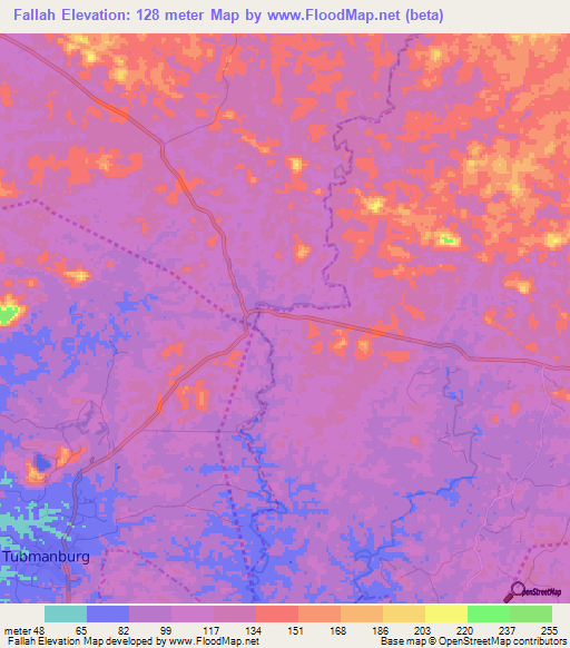 Fallah,Liberia Elevation Map
