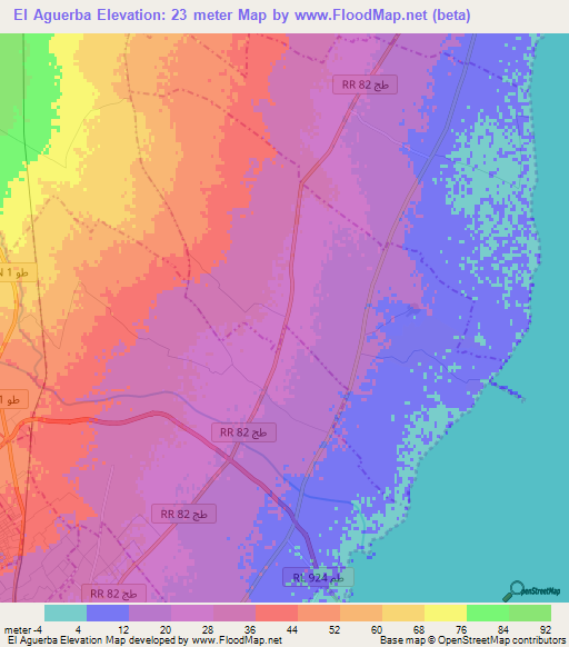El Aguerba,Tunisia Elevation Map