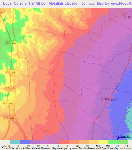 Douar Oulad el Haj Ali Ben Abdallah,Tunisia Elevation Map
