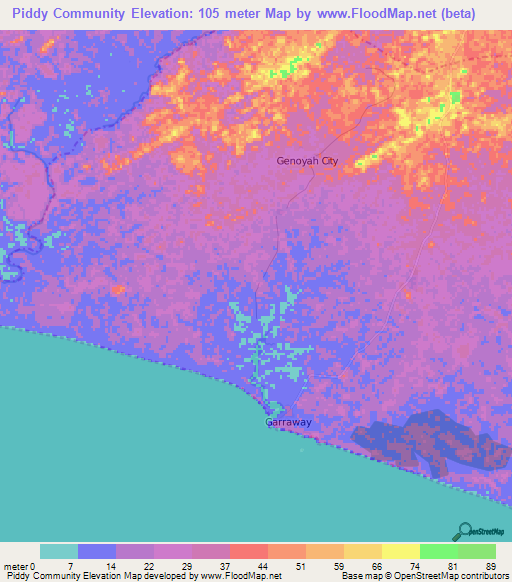 Piddy Community,Liberia Elevation Map