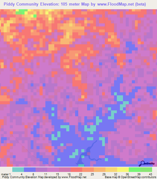 Piddy Community,Liberia Elevation Map