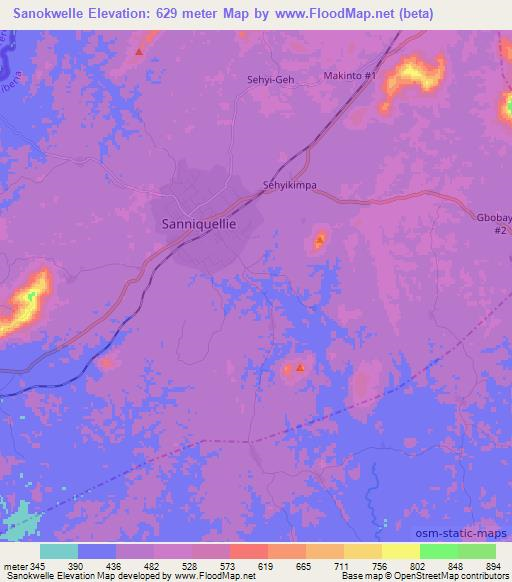Sanokwelle,Liberia Elevation Map