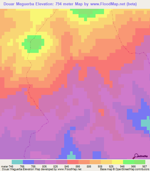 Douar Meguerba,Tunisia Elevation Map