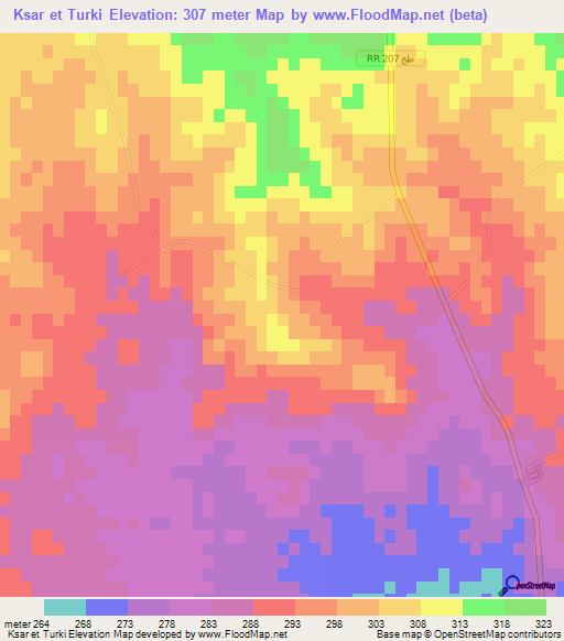 Ksar et Turki,Tunisia Elevation Map