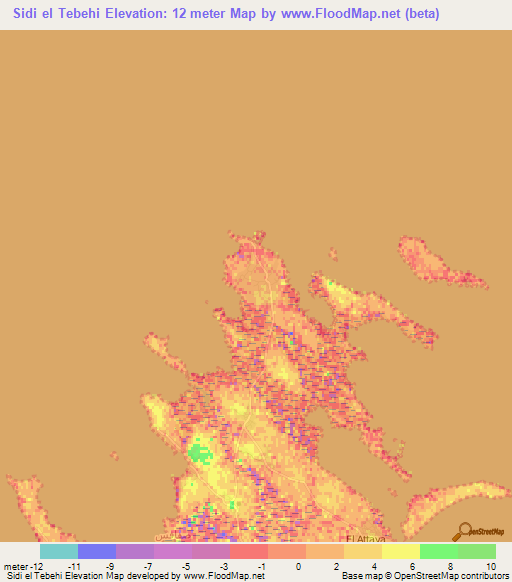 Sidi el Tebehi,Tunisia Elevation Map