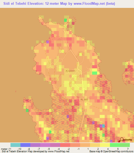 Sidi el Tebehi,Tunisia Elevation Map