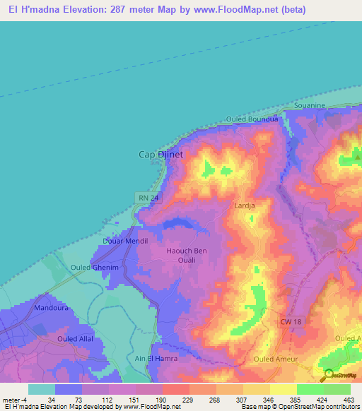 El H'madna,Algeria Elevation Map