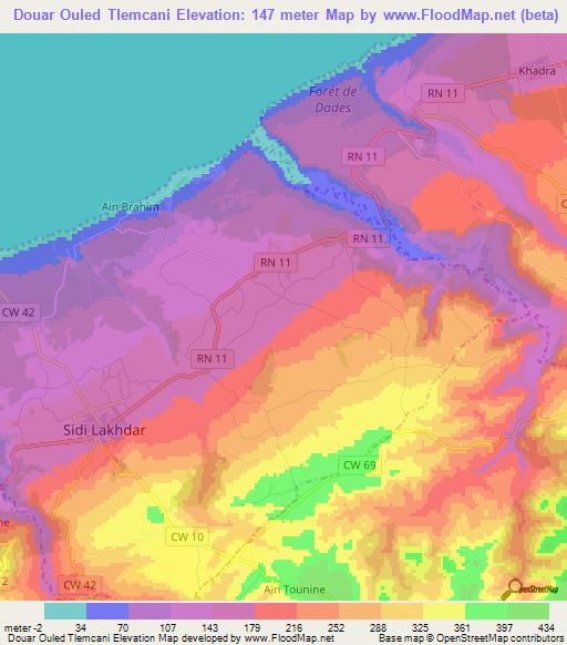 Douar Ouled Tlemcani,Algeria Elevation Map