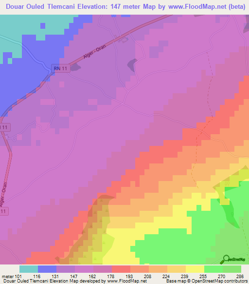 Douar Ouled Tlemcani,Algeria Elevation Map