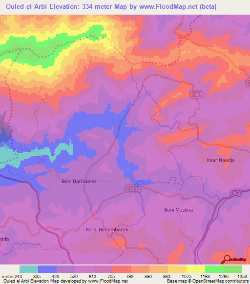 Ouled el Arbi,Algeria Elevation Map