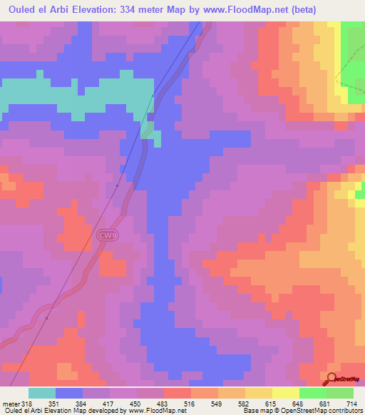 Ouled el Arbi,Algeria Elevation Map